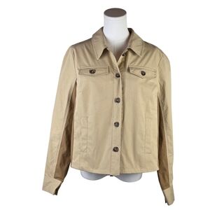 Cabi Tan Cotton Nylon Utility Jacket S Pleated Back Contrast Panels